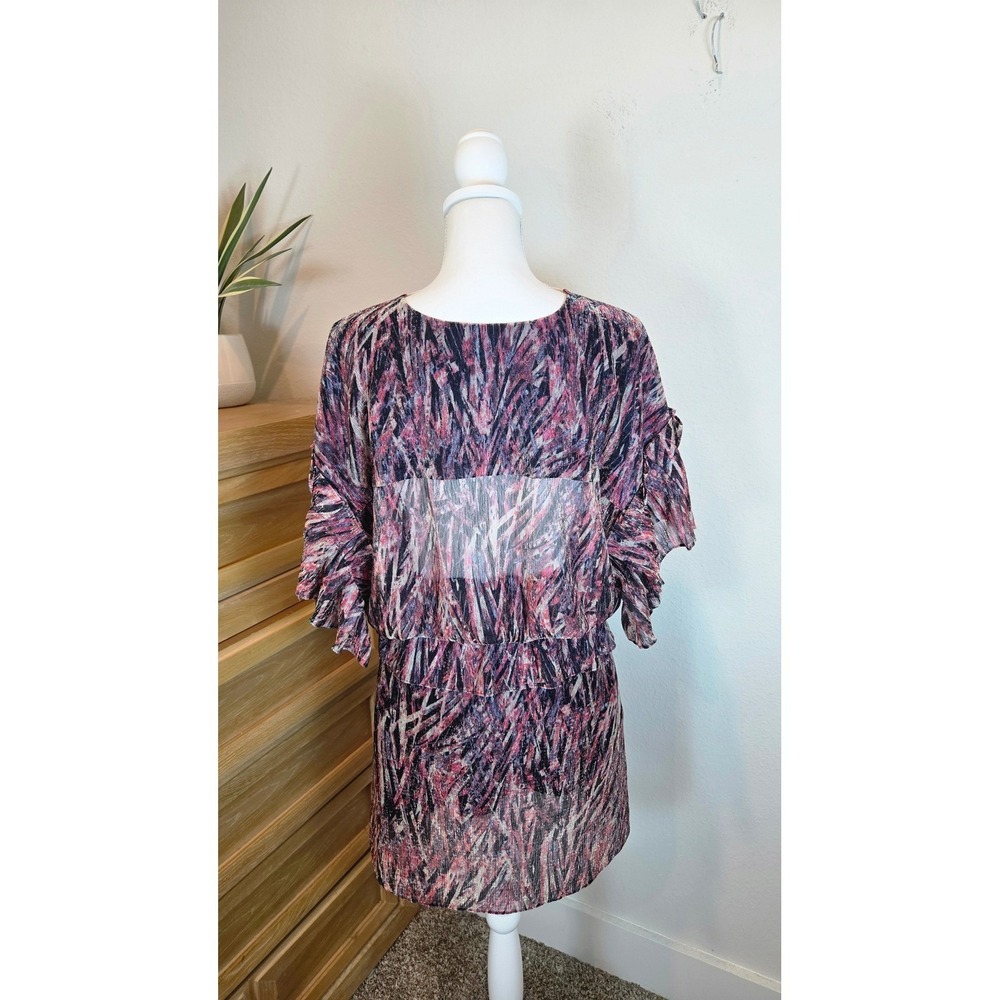 IRO Buoux Dress Metallic Ruffle Tiered Flutter Sleeve Pink Black Parisian 34 - Picture 6 of 10